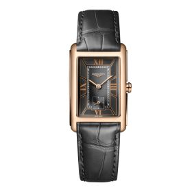 Montre Longines Dolcevita Cadran Noir Bracelet Alligator