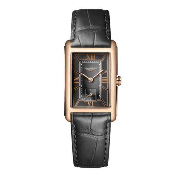 Montre Longines Dolcevita Cadran Noir Bracelet Alligator