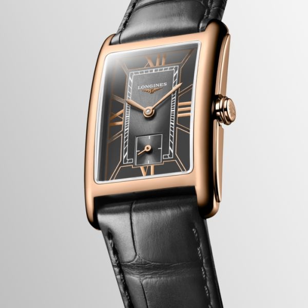 Montre Longines Dolcevita Cadran Noir Bracelet Alligator