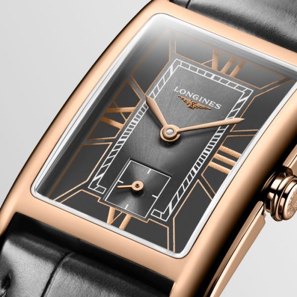Montre Longines Dolcevita Cadran Noir Bracelet Alligator