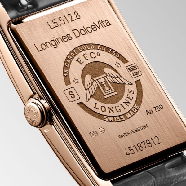 Montre Longines Dolcevita Cadran Noir Bracelet Alligator