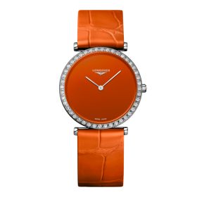 Montre La Grande Classique De Longines Monochrome Cadran Orange laqué poli Bracelet Alligator