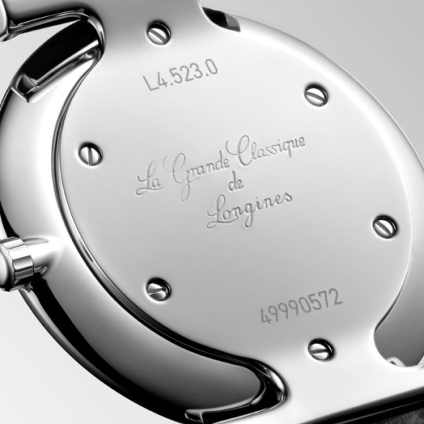Montre La Grande Classique De Longines Monochrome Cadran Noir laqué poli Bracelet Alligator