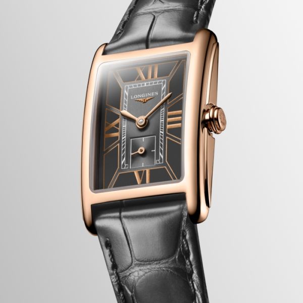 Montre Longines Dolcevita Cadran Noir Bracelet Alligator