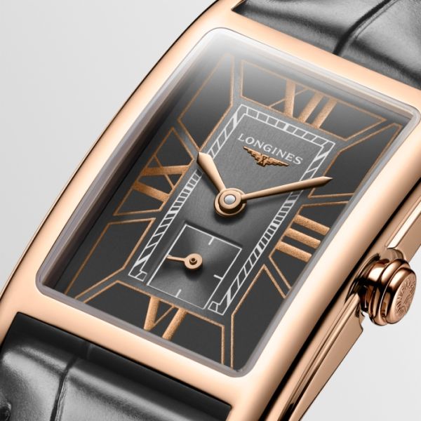 Montre Longines Dolcevita Cadran Noir Bracelet Alligator