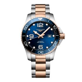 Montre Hydroconquest Cadran Bleu soleillé Bracelet Acier PVD rouge