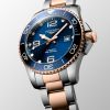 Montre Hydroconquest Cadran Bleu soleillé Bracelet Acier PVD rouge
