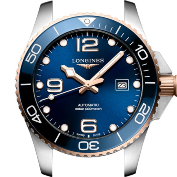 Montre Hydroconquest Cadran Bleu soleillé Bracelet Acier PVD rouge