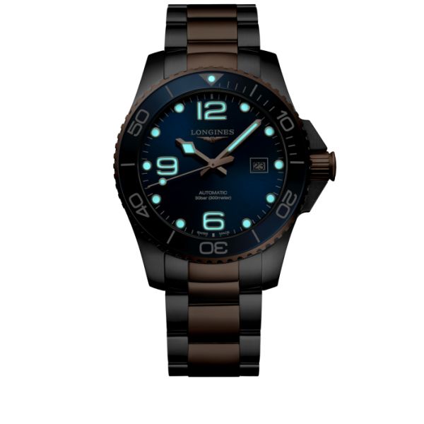 Montre Hydroconquest Cadran Bleu soleillé Bracelet Acier PVD rouge