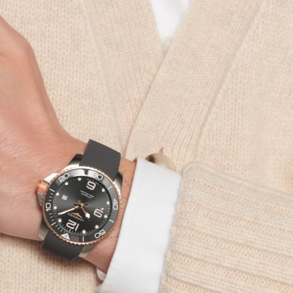 Montre Hydroconquest Cadran Gris soleillé Bracelet caoutchouc