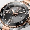 Montre Hydroconquest Cadran Gris soleillé Bracelet Acier PVD rouge
