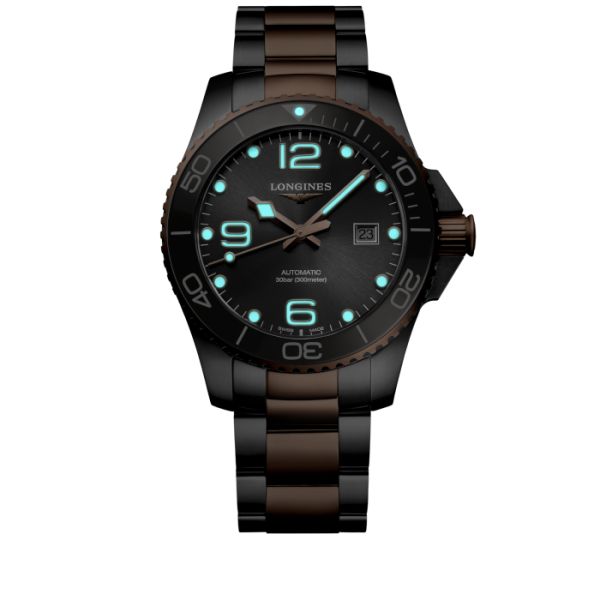 Montre Hydroconquest Cadran Gris soleillé Bracelet Acier PVD rouge