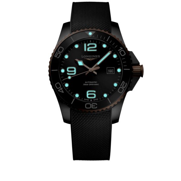Montre Hydroconquest Cadran Noir soleillé Bracelet caoutchouc