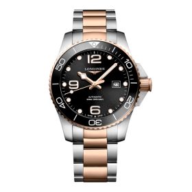 Montre Hydroconquest Cadran Noir soleillé Bracelet Acier PVD rouge