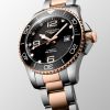 Montre Hydroconquest Cadran Noir soleillé Bracelet Acier PVD rouge