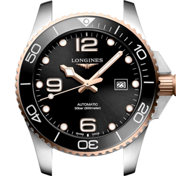 Montre Hydroconquest Cadran Noir soleillé Bracelet Acier PVD rouge