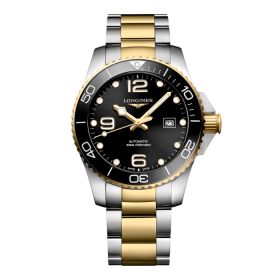 Montre Hydroconquest Cadran Noir soleillé Bracelet Acier et PVD jaune