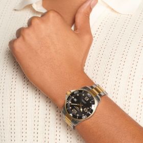 Montre Hydroconquest Cadran Noir soleillé Bracelet Acier et PVD jaune