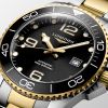 Montre Hydroconquest Cadran Noir soleillé Bracelet Acier et PVD jaune