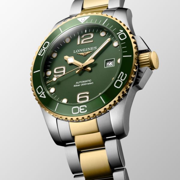 Montre Hydroconquest Cadran Vert mat Bracelet Acier et PVD jaune