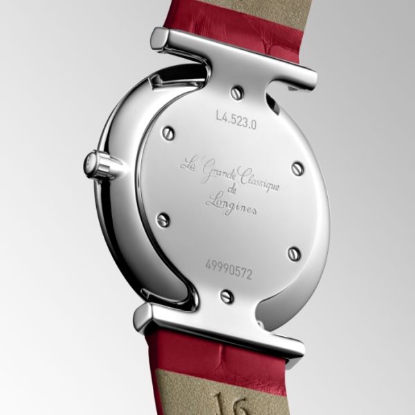 Montre La Grande Classique De Longines Monochrome Cadran Rouge laqué poli Bracelet Alligator