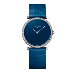 Montre La Grande Classique De Longines Monochrome Cadran Bleu laqué poli Bracelet Alligator