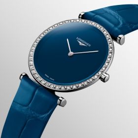 Montre La Grande Classique De Longines Monochrome Cadran Bleu laqué poli Bracelet Alligator