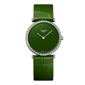 Montre La Grande Classique De Longines Monochrome Cadran Vert laqué poli Bracelet Alligator