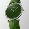 Montre La Grande Classique De Longines Monochrome Cadran Vert laqué poli Bracelet Alligator