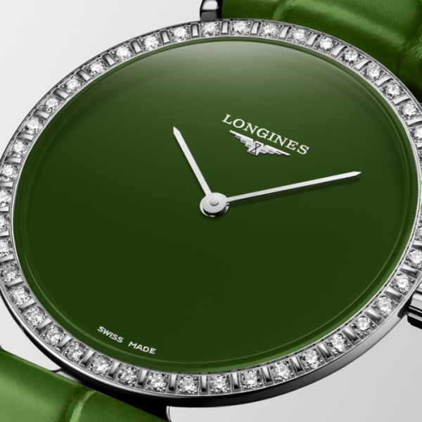 Montre La Grande Classique De Longines Monochrome Cadran Vert laqué poli Bracelet Alligator