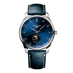 Montre Longines Master Collection Moonphase Cadran Bleu soleillé Bracelet Alligator