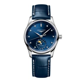Montre Longines Master Collection Moonphase Cadran Bleu soleillé Bracelet Alligator