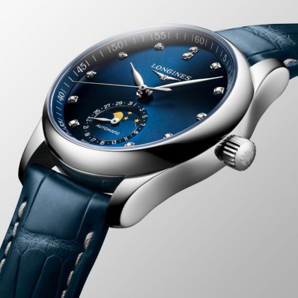 Montre Longines Master Collection Moonphase Cadran Bleu soleillé Bracelet Alligator