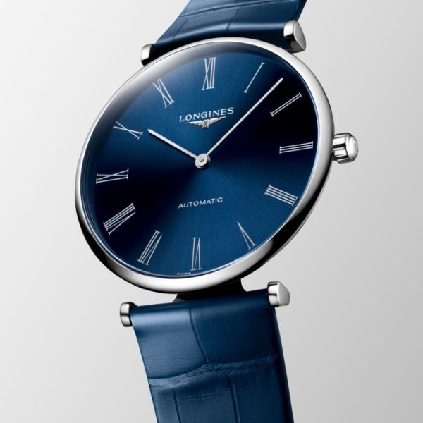 Montre La Grande Classique De Longines Cadran Bleu soleillé Bracelet Alligator