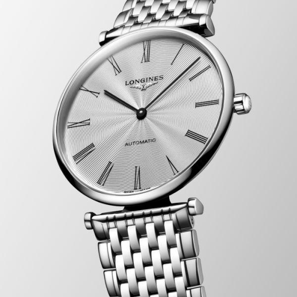 Montre La Grande Classique De Longines Cadran Argenté "flinqué" Bracelet Acier
