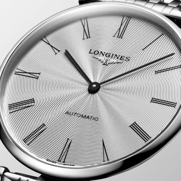Montre La Grande Classique De Longines Cadran Argenté "flinqué" Bracelet Acier