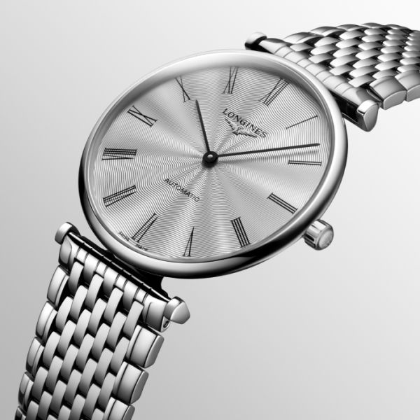 Montre La Grande Classique De Longines Cadran Argenté "flinqué" Bracelet Acier