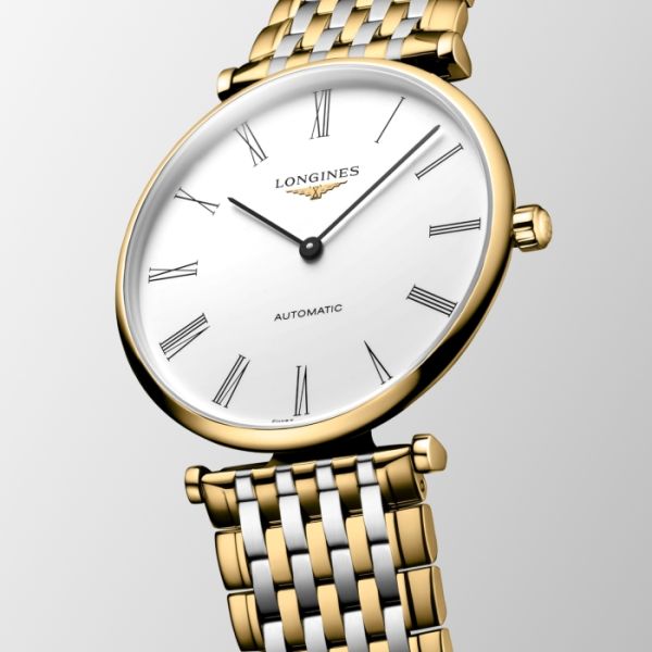Montre La Grande Classique De Longines Cadran Blanc Bracelet Acier et PVD jaune
