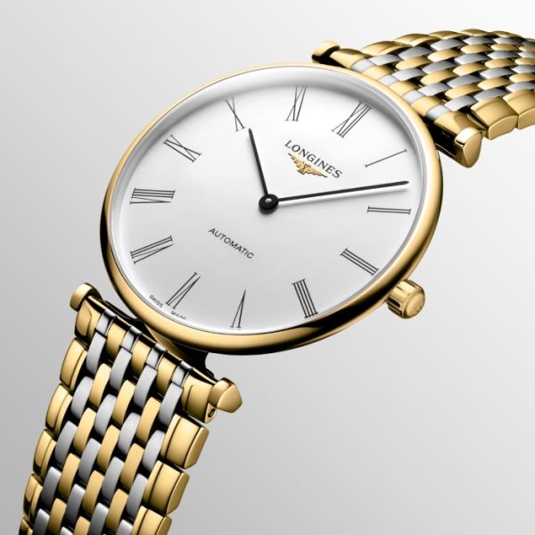 Montre La Grande Classique De Longines Cadran Blanc Bracelet Acier et PVD jaune