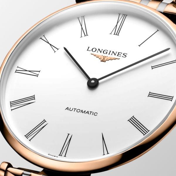 Montre La Grande Classique De Longines Cadran Blanc Bracelet Acier PVD rouge