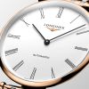 Montre La Grande Classique De Longines Cadran Blanc Bracelet Acier PVD rouge