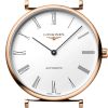 Montre La Grande Classique De Longines Cadran Blanc Bracelet Acier PVD rouge