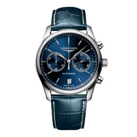 Montre Longines Master Collection Chronograph Cadran Bleu soleillé Bracelet Alligator