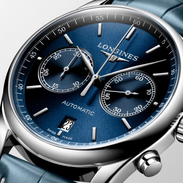 Montre Longines Master Collection Chronograph Cadran Bleu soleillé Bracelet Alligator