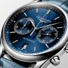 Montre Longines Master Collection Chronograph Cadran Bleu soleillé Bracelet Alligator