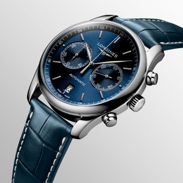 Montre Longines Master Collection Chronograph Cadran Bleu soleillé Bracelet Alligator
