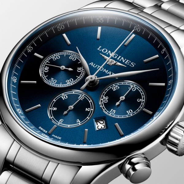 Montre Longines Master Collection Chronograph Cadran Bleu soleillé Bracelet Acier