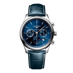 Montre Longines Master Collection Chronograph Cadran Bleu soleillé Bracelet Alligator