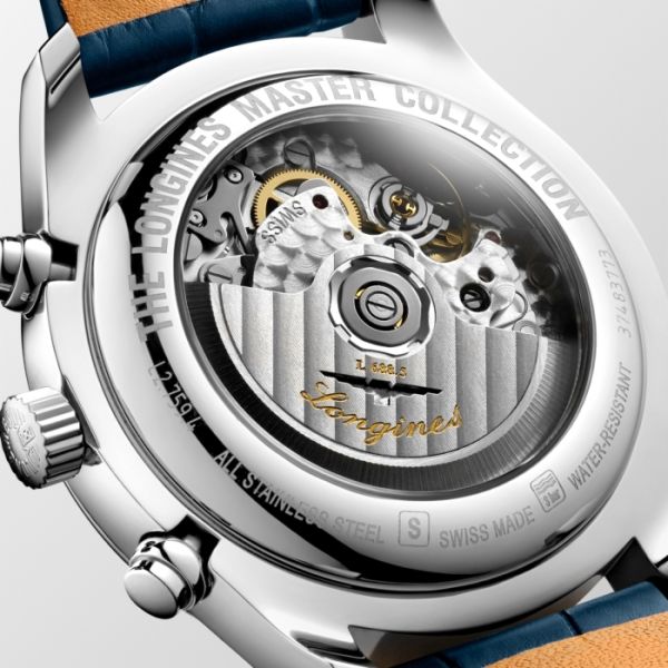 Montre Longines Master Collection Chronograph Cadran Bleu soleillé Bracelet Alligator