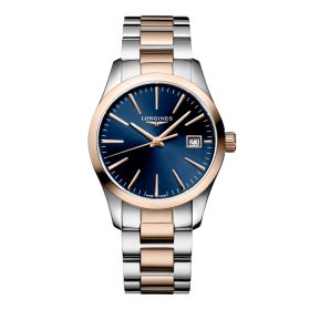 Montre Conquest Classic Cadran Bleu Bracelet Acier PVD rouge